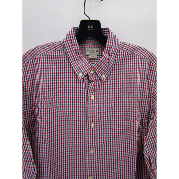 J Crew Shirt Medium Red Button Up Tailored Plaid Preppy Collared Woven - Picture 2 of 10